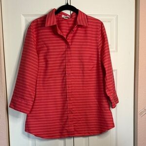 Coldwater Creek Vibrant Red and Ponk Striped Shirt Size L/14